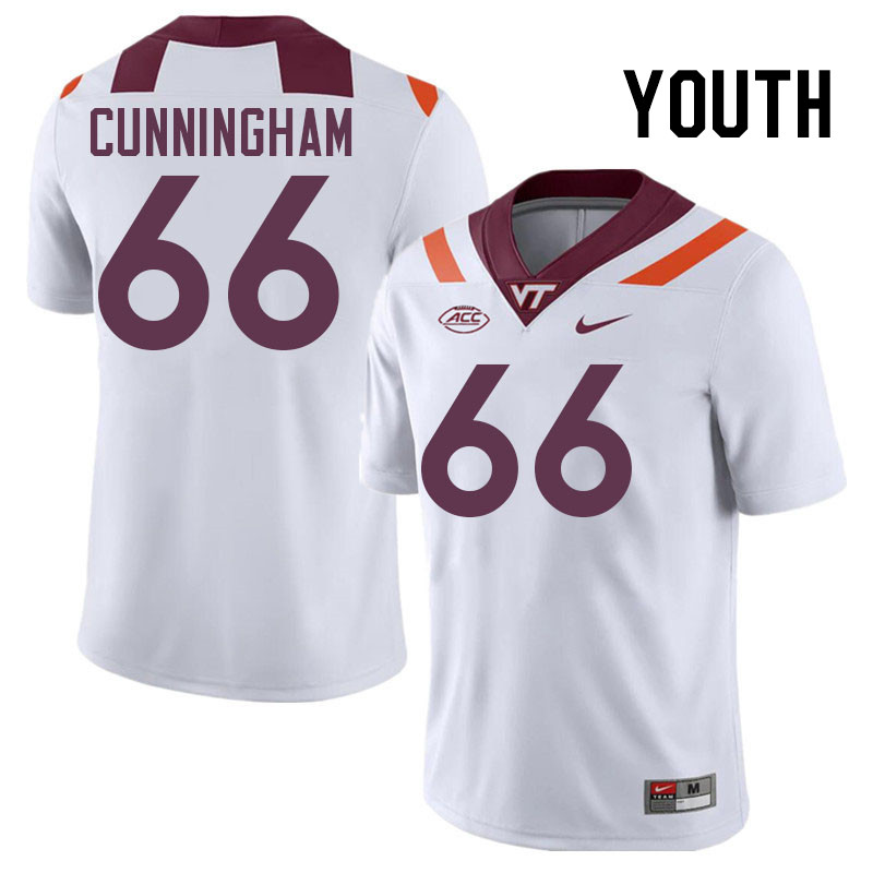 Youth #66 Montavious Cunningham Virginia Tech Hokies College Football Jerseys Stitched-White